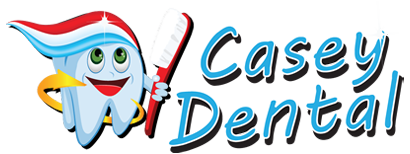 The image features a cartoon toothbrush character holding a toothpaste tube with the text  CASKEY DENTAL  on it, suggesting a dental care-related theme or establishment.